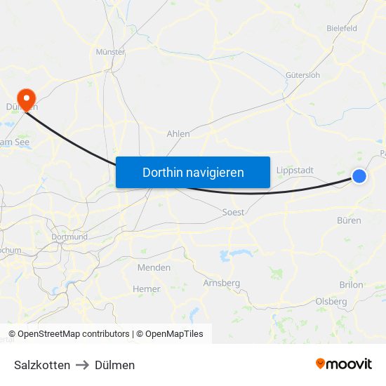 Salzkotten to Dülmen map