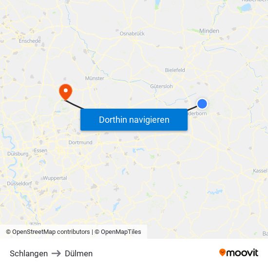 Schlangen to Dülmen map