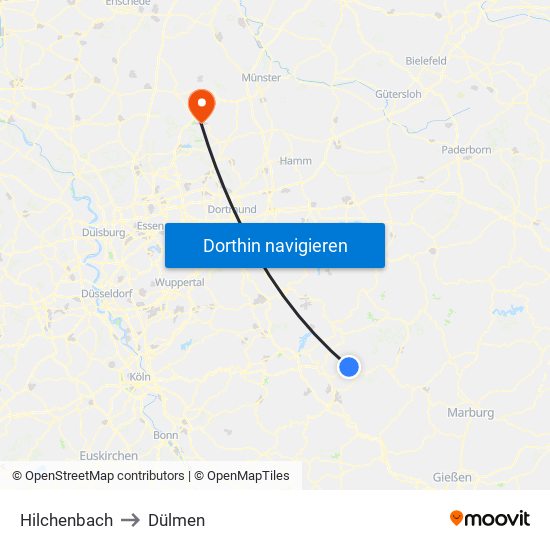 Hilchenbach to Dülmen map