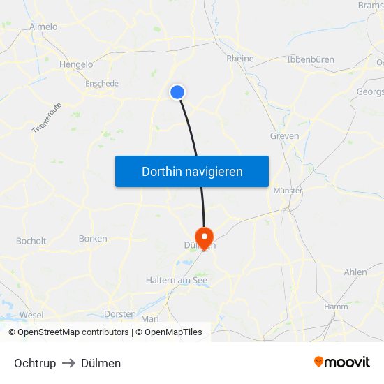 Ochtrup to Dülmen map