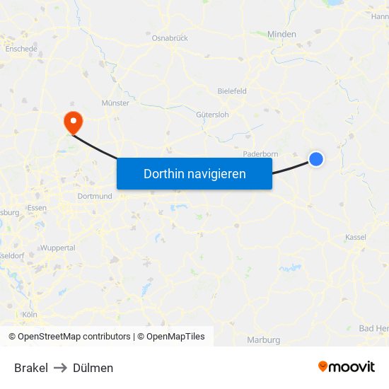 Brakel to Dülmen map