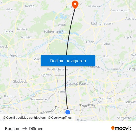 Bochum to Dülmen map