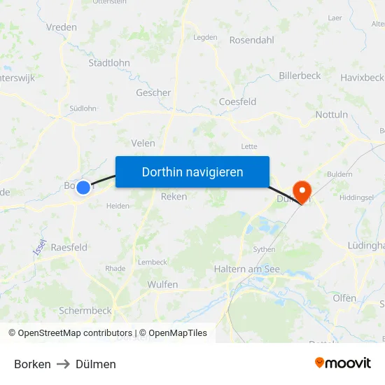 Borken to Dülmen map