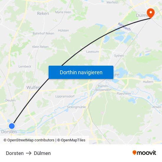 Dorsten to Dülmen map