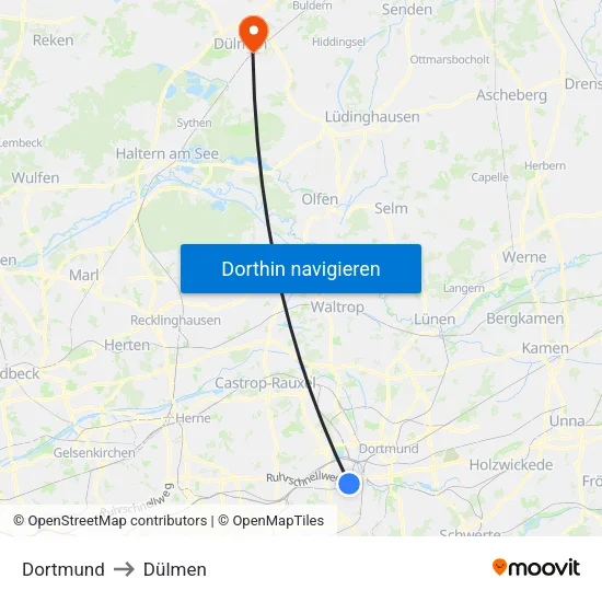 Dortmund to Dülmen map