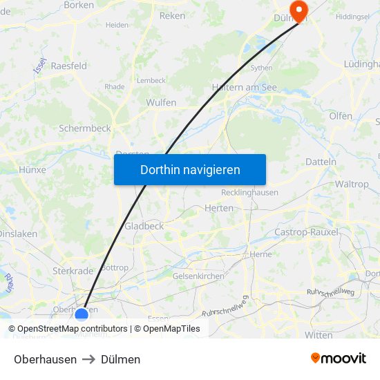 Oberhausen to Dülmen map