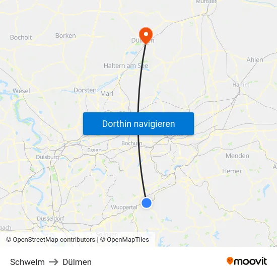 Schwelm to Dülmen map