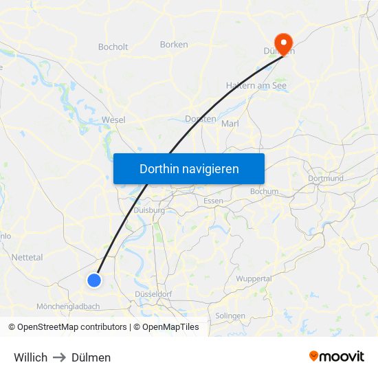 Willich to Dülmen map