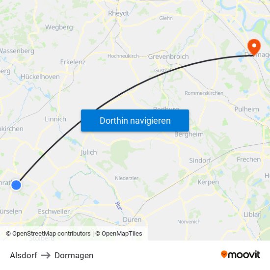 Alsdorf to Dormagen map