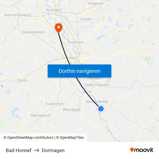 Bad Honnef to Dormagen map