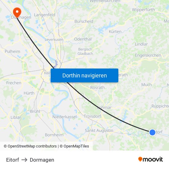 Eitorf to Dormagen map