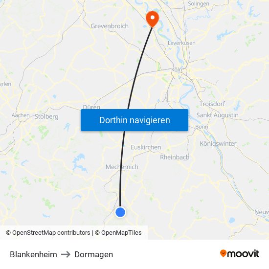 Blankenheim to Dormagen map