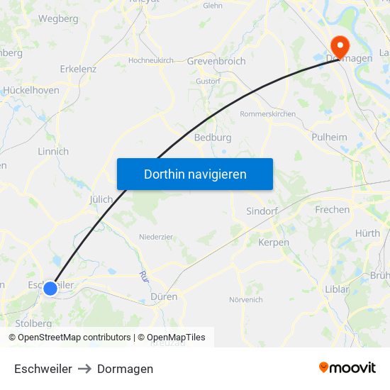 Eschweiler to Dormagen map