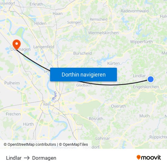 Lindlar to Dormagen map