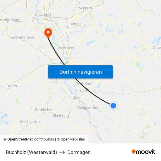 Buchholz (Westerwald) to Dormagen map