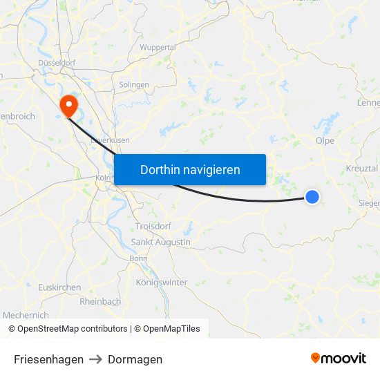 Friesenhagen to Dormagen map