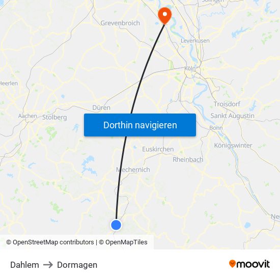 Dahlem to Dormagen map