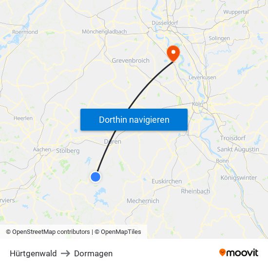 Hürtgenwald to Dormagen map