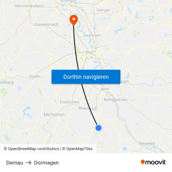 Dernau to Dormagen map