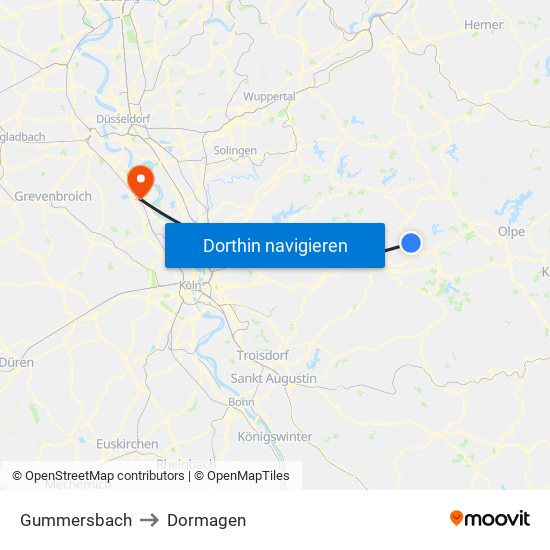 Gummersbach to Dormagen map
