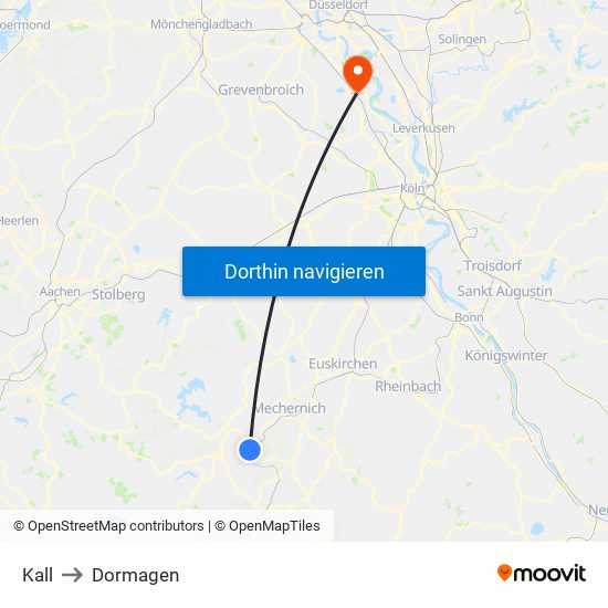 Kall to Dormagen map