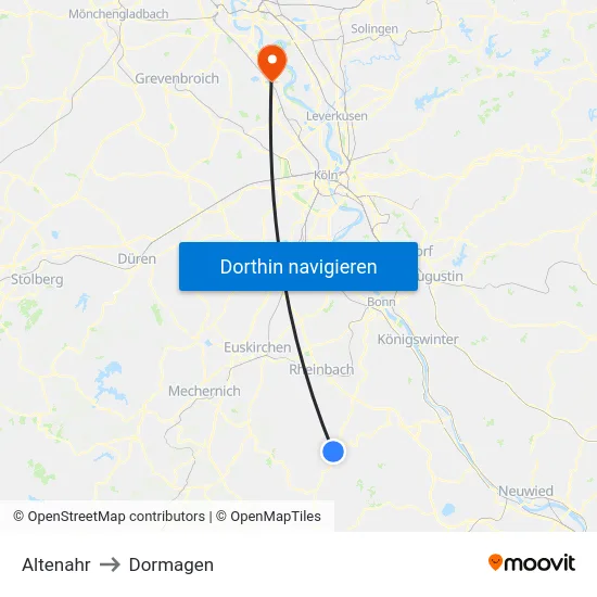 Altenahr to Dormagen map