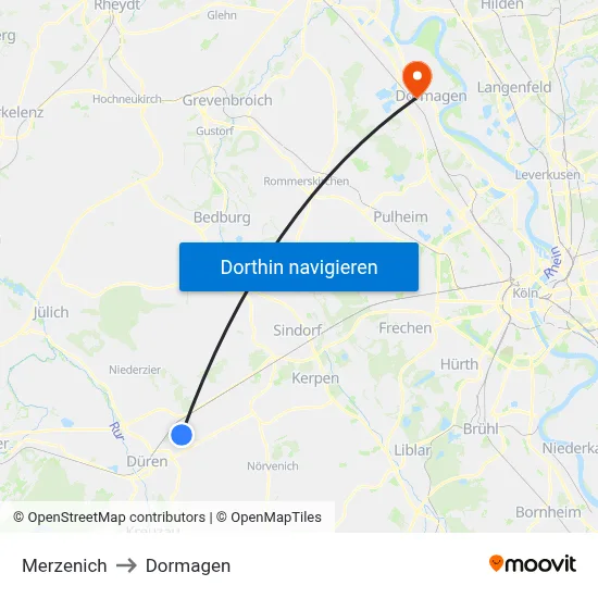 Merzenich to Dormagen map