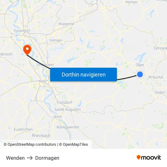 Wenden to Dormagen map