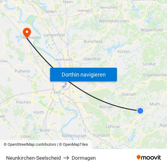 Neunkirchen-Seelscheid to Dormagen map