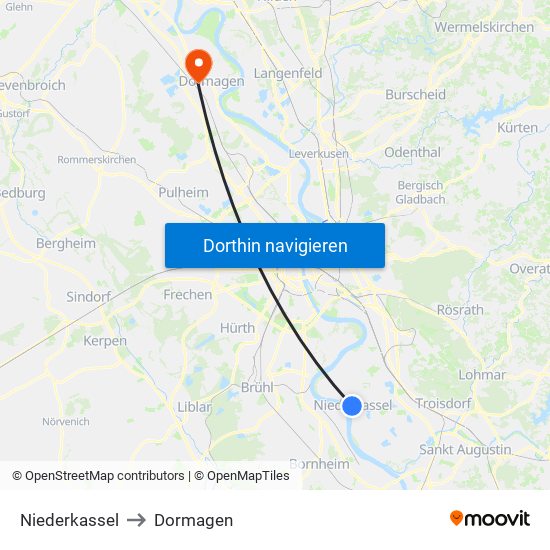 Niederkassel to Dormagen map