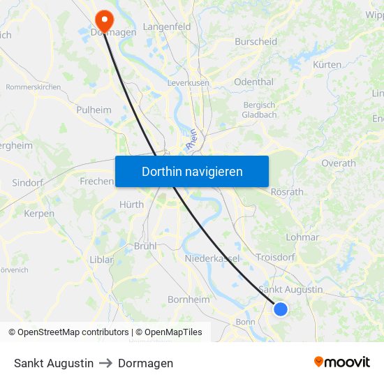 Sankt Augustin to Dormagen map