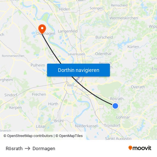 Rösrath to Dormagen map