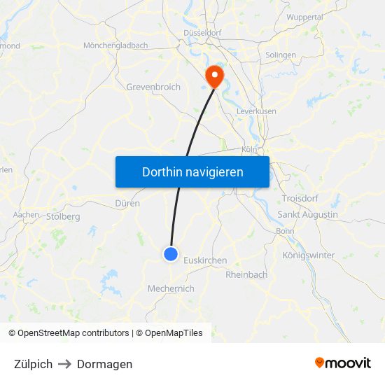 Zülpich to Dormagen map