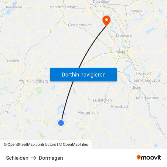 Schleiden to Dormagen map