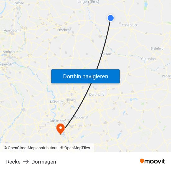 Recke to Dormagen map