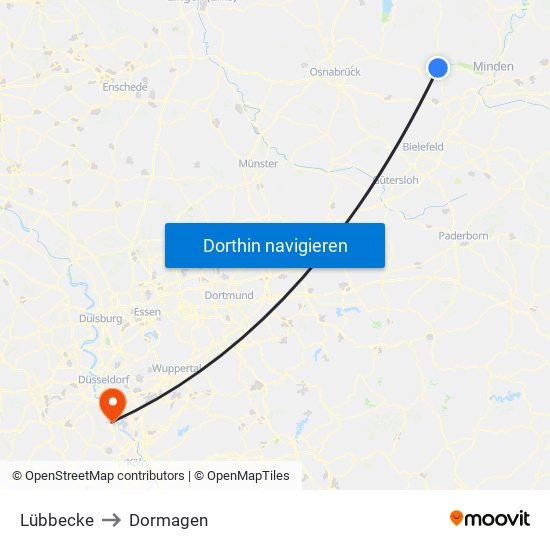 Lübbecke to Dormagen map