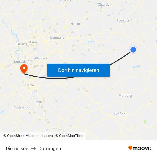 Diemelsee to Dormagen map