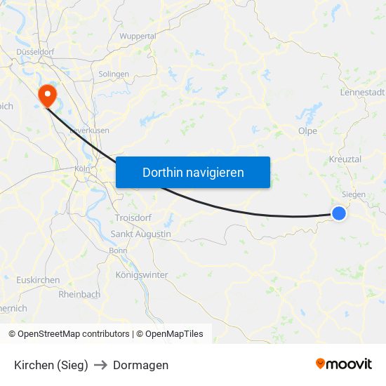 Kirchen (Sieg) to Dormagen map