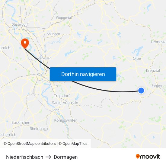 Niederfischbach to Dormagen map