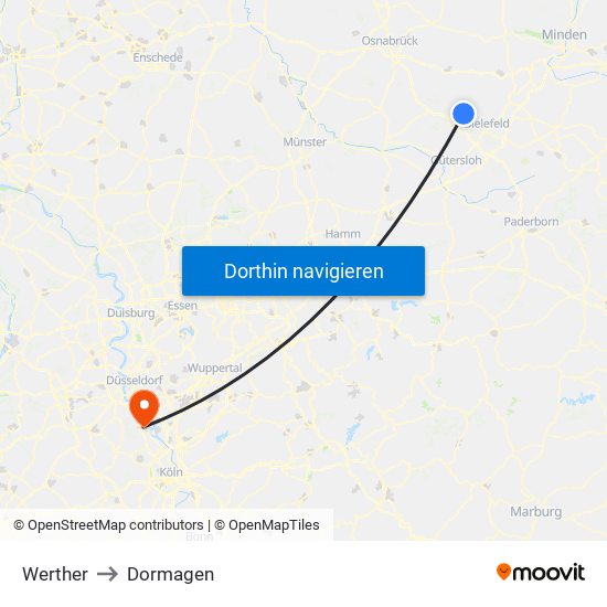 Werther to Dormagen map