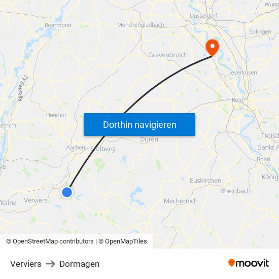 Verviers to Dormagen map