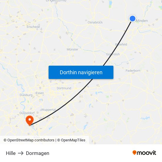 Hille to Dormagen map