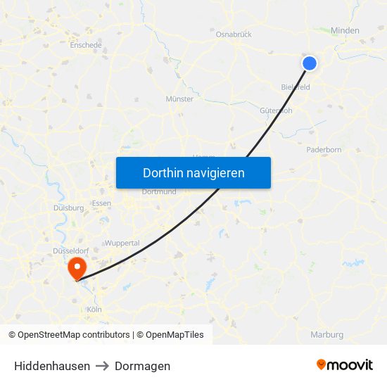 Hiddenhausen to Dormagen map