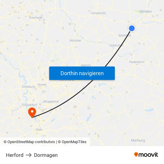 Herford to Dormagen map