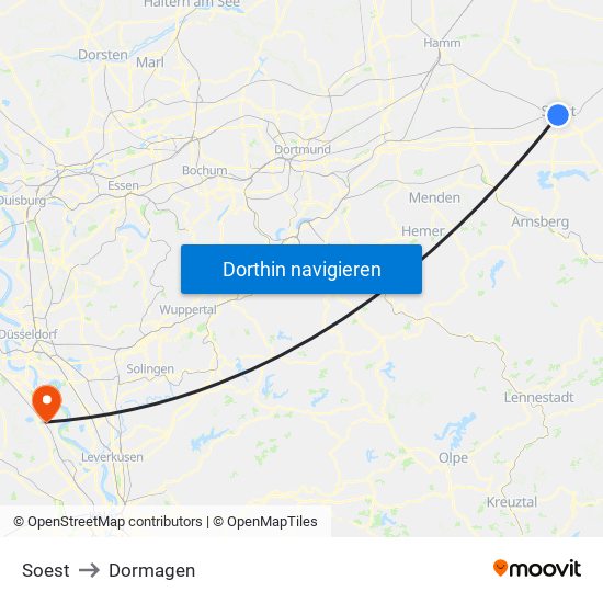 Soest to Dormagen map