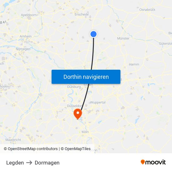 Legden to Dormagen map