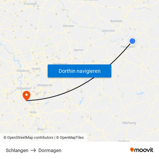 Schlangen to Dormagen map