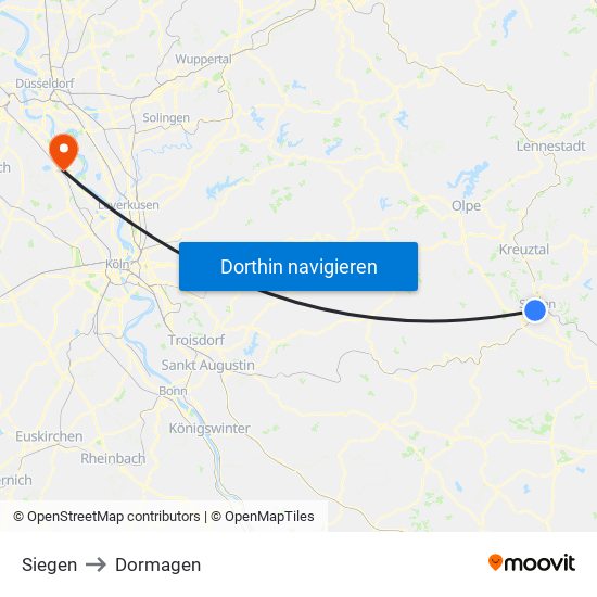 Siegen to Dormagen map