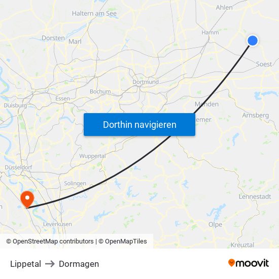 Lippetal to Dormagen map