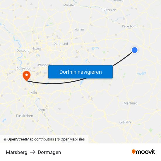 Marsberg to Dormagen map